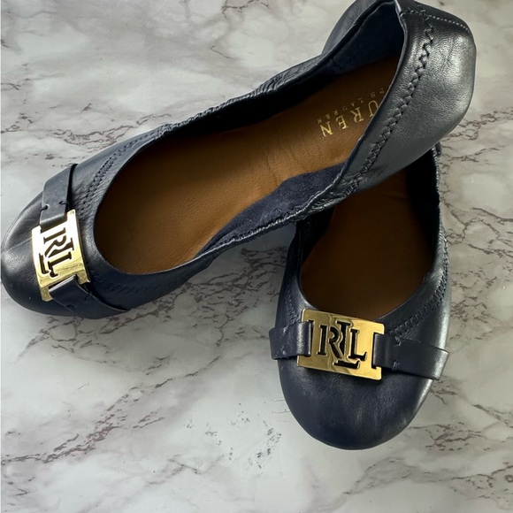 Lauren Ralph Lauren Betty navy blue leather ballet flats - Picture 8 of 10